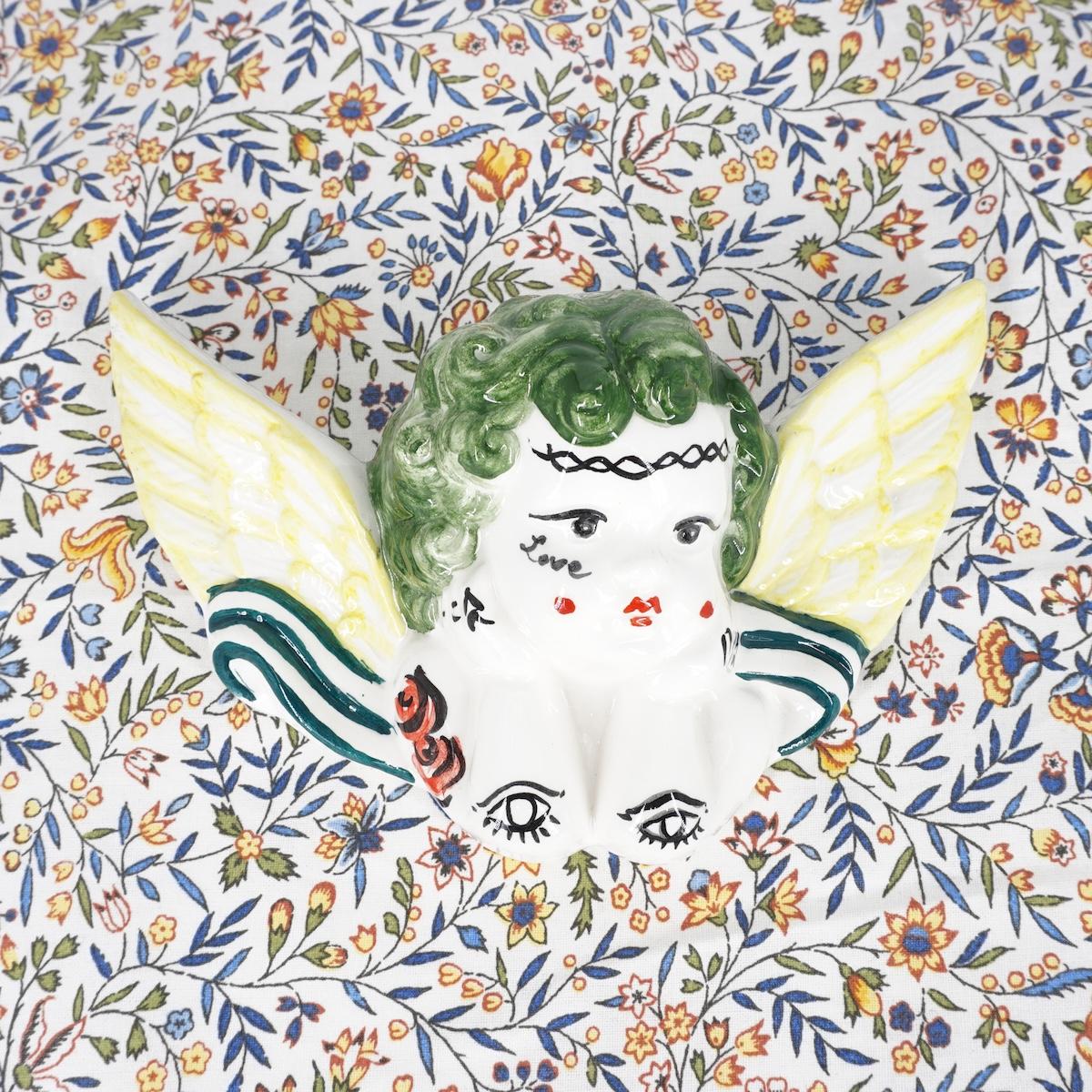 Angioletto linea CAPELLI VERDI CON TATTOO E ALI GIALLE ANGELO LINEA CAPELLI VERDI TATTOO ALI GIALLE ZENJI CERAMICS 