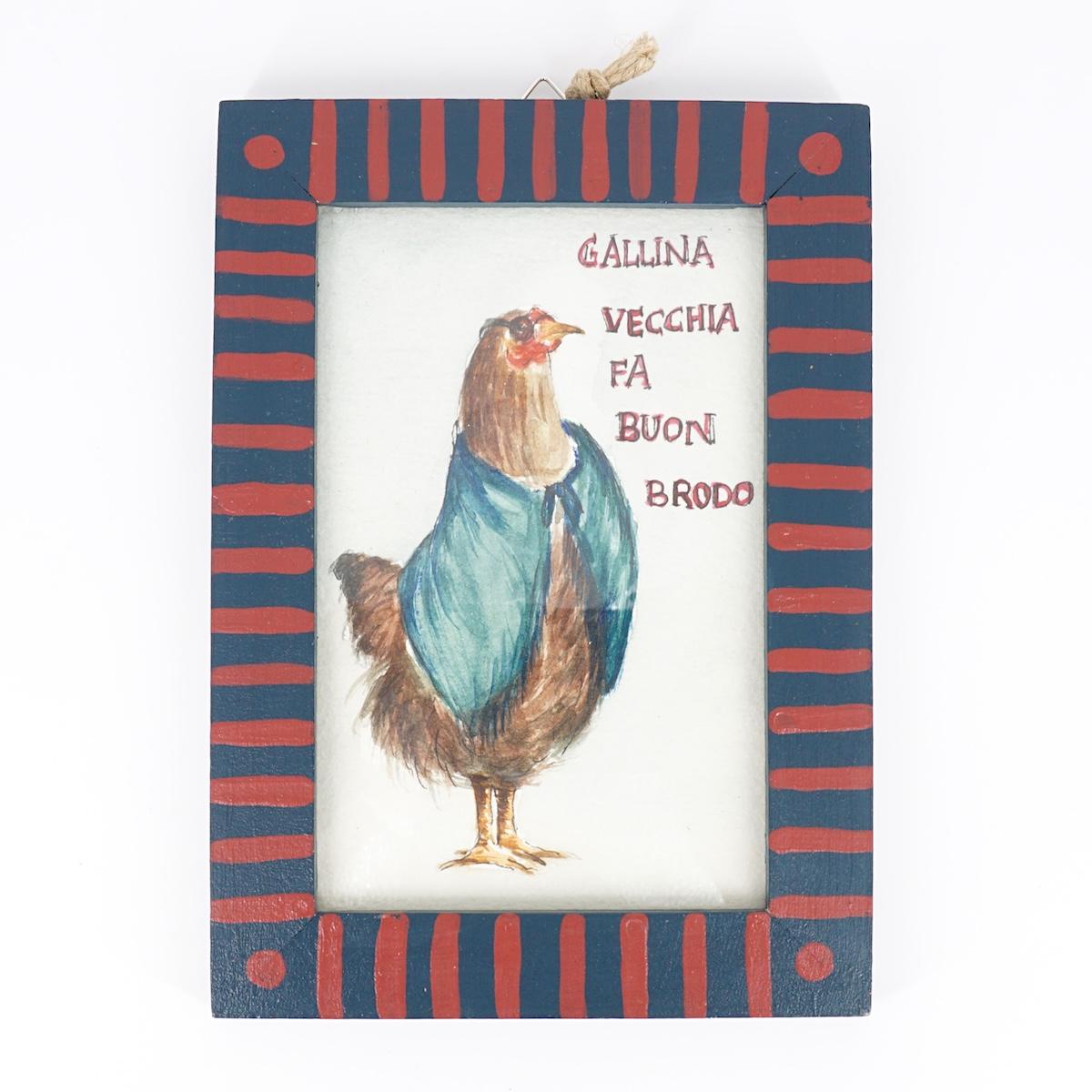 Quadretto GALLINA VECCHIA... GALLINA VECCHIA CORNICE RETTANGOLARE BLU  CATERINA BERTA 