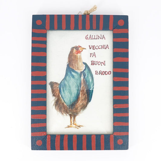 Quadretto GALLINA VECCHIA... GALLINA VECCHIA CORNICE RETTANGOLARE BLU  CATERINA BERTA 