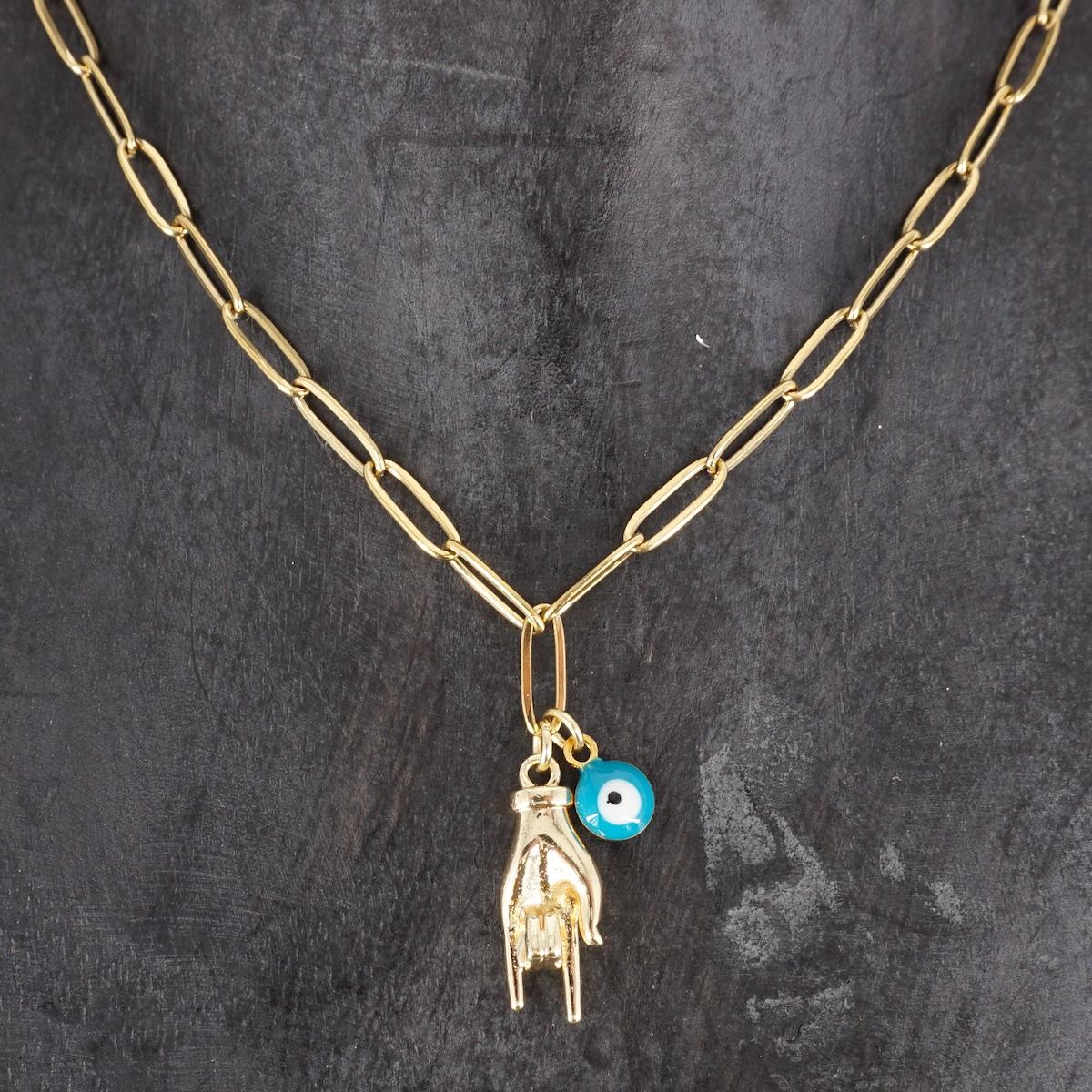 COLLANA CATENA CON MANO TIE' E OCCHIETTO