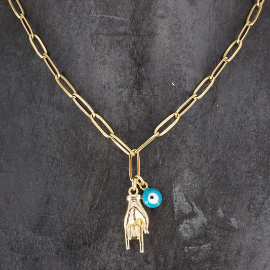 COLLANA CATENA CON MANO TIE' E OCCHIETTO