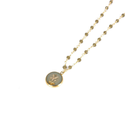 Celadon Chain Button Necklace