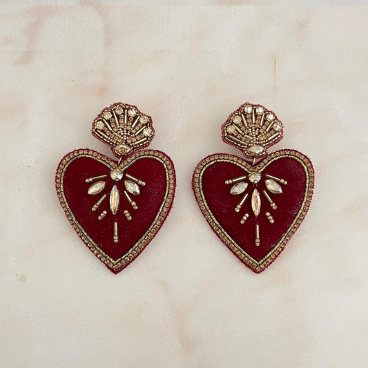 Large Red Velvet Heart Earrings