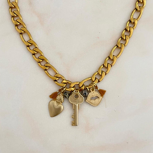 Chain necklace with 3 lucky charms