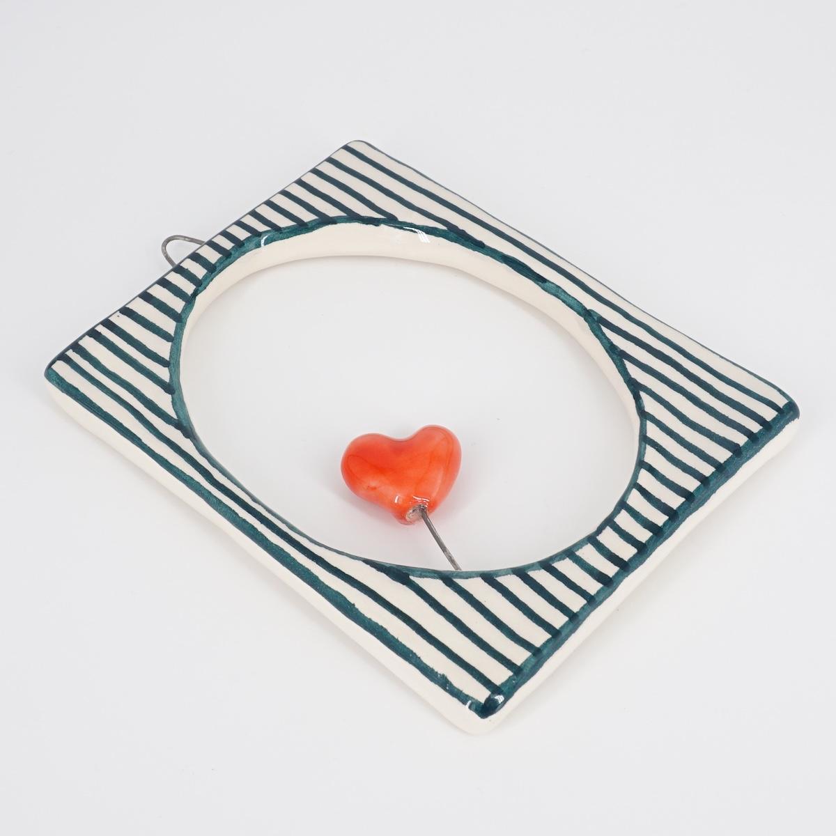 ROSSO RAMINA CORNICE S RETT.CUORE ROSSO RIGHE VERDE SCURO